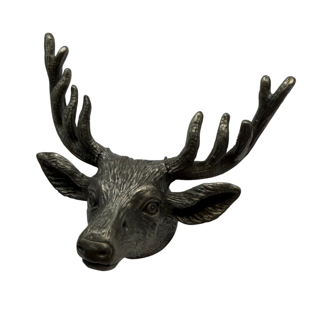 Vintage Pewter Stag Head Buck Deer Antler Bottle Stopper